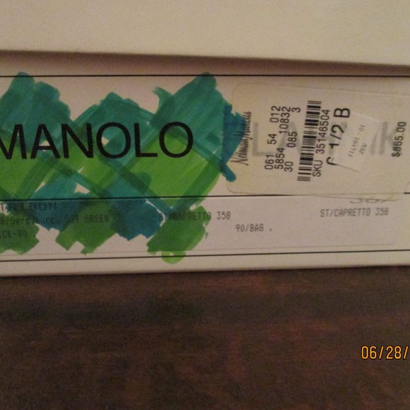 Manolo Blahnik NWOT Green Snakeskin Patchwork Stilettos 6 1/2B - Picture 7 of 9